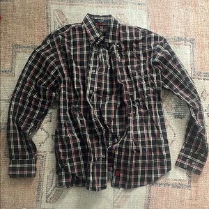 Nautica Men's Black and Red Plaid Shirt (size small)